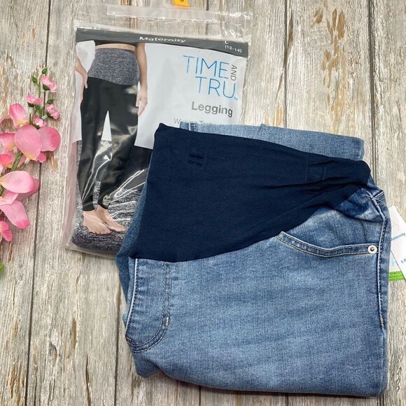 Women’s Maternity Prenatal Leggings & Skinny Denim Jeans Pants 2-Piece Size L - Picture 1 of 12